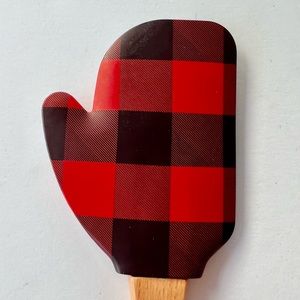 Christmas Mitten Shaped Buffalo Plaid Silicone Spatula Wood Handle Peace Engrave